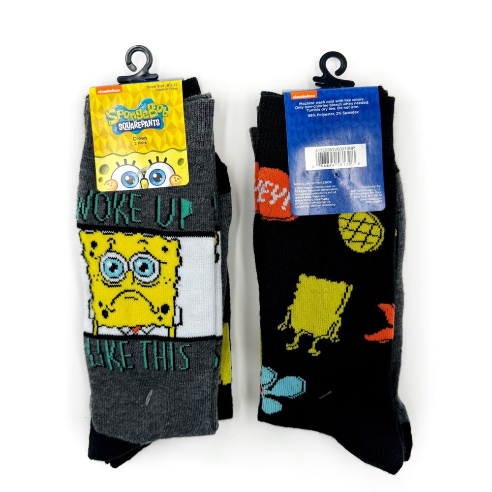 SpongeBob SquarePants Crew Socks Mens Womens Woke Up Like This Nickelodeon Gift